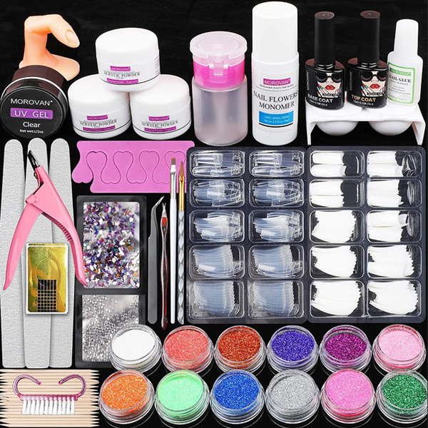 12 Glitter Acrylic Nail Kit Acrylic Powder Kit Nail Tips Acrylic Nail Brush  Nail Decorations Nails Kit Professional Acrylic Nails Set - Three Types  (Set A or Set or B Set C) | Wish