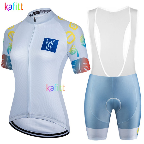 Conjunto De Pantalón Corto De Ciclismo Para Mujer Jersey Azul 