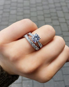Beautiful, Sterling, Engagement Wedding Ring Set, wedding ring