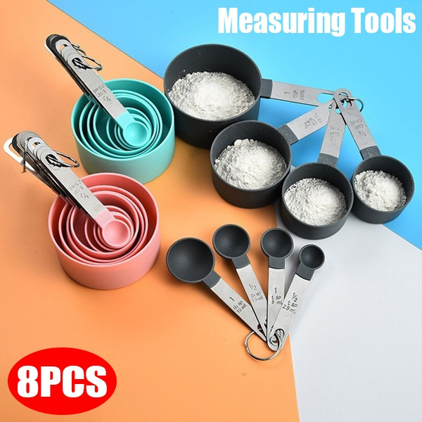 4/8Pcs Black Measuring Tools - 4 Measuring Cups / 4 Measuring
