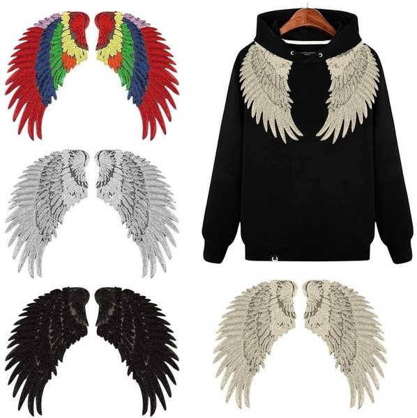 DIY craft applique Large Angel Wings Sequin Patches Iron on Sew on