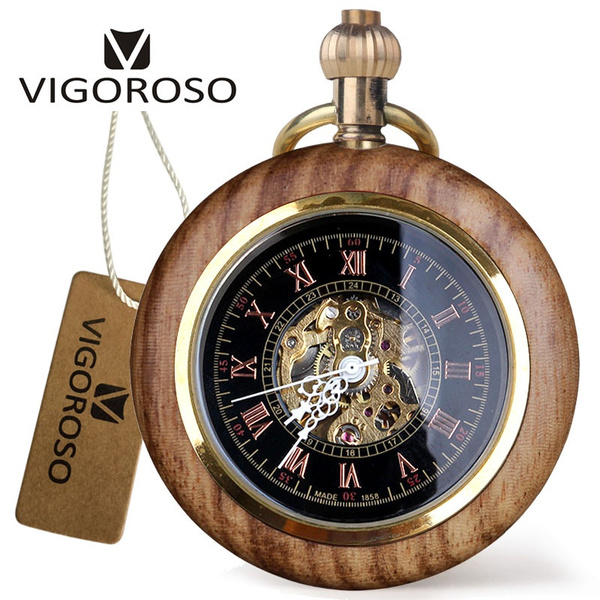 New Wooden Pocket Watch Full Wood Case Analog Mechanical Movement