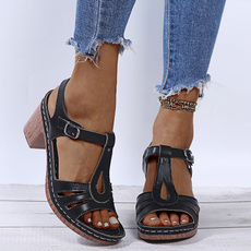 Summer, Sandals, wedge, leather