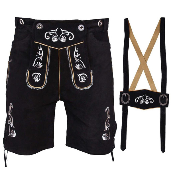Bavarian Lederhosen Oktoberfest German Real Leather Black with Matching Shorts Bavarian Lederhosen Oktoberfest German Real Leather Black with Matching Shorts