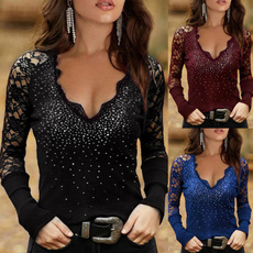 blouse women, Lace, Sleeve, diamondshirt