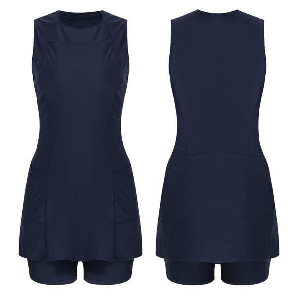 Womens Exercise Workout Dress with Built-in Shorts Sleeveless Athletic  Dresses for Golf Tennis 