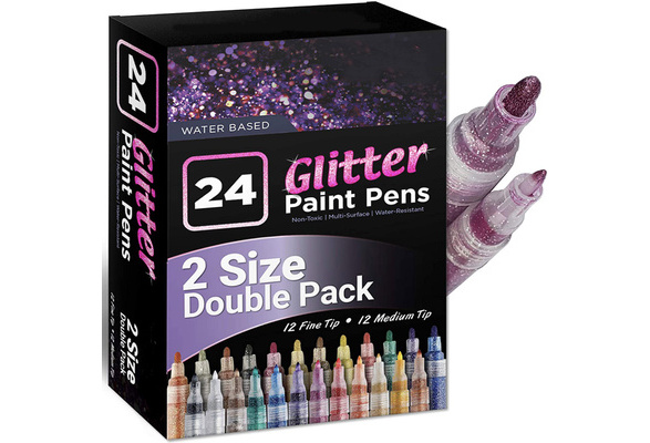 24 Glitter Paint Pens, Double Pack of Both Extra Fine and Medium Tip Paint  Markers, for Rock Painting, Mug, Ceramic, Glass, and Fabric Painting, Water  Based Non-Toxic and No Odor