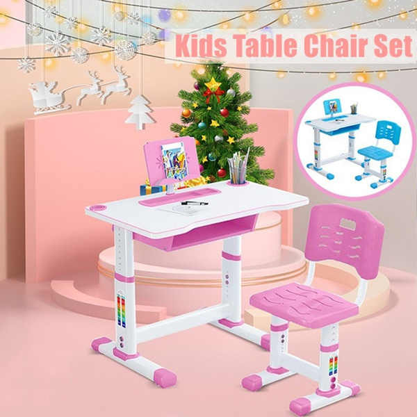2 Colors Adjustable Height Childrens Desk Chair Set Kids Study Table