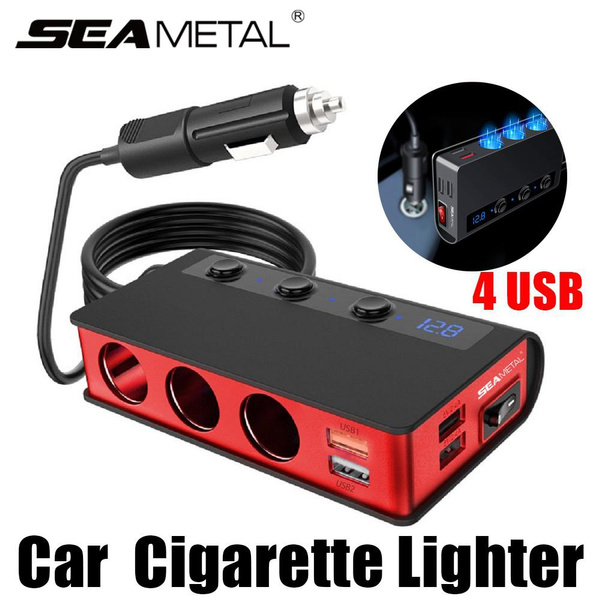3 Port Car Cigarette Lighter Socket Splitter Adapter + Dual USB