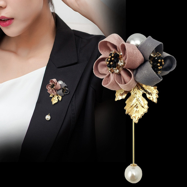 1 Pcs Ladies Cloth Art Pearl Fabric Flower Brooch Pin Cardigan Shirt Shawl  Pin Professional Coat Badge Jewelry Accessories