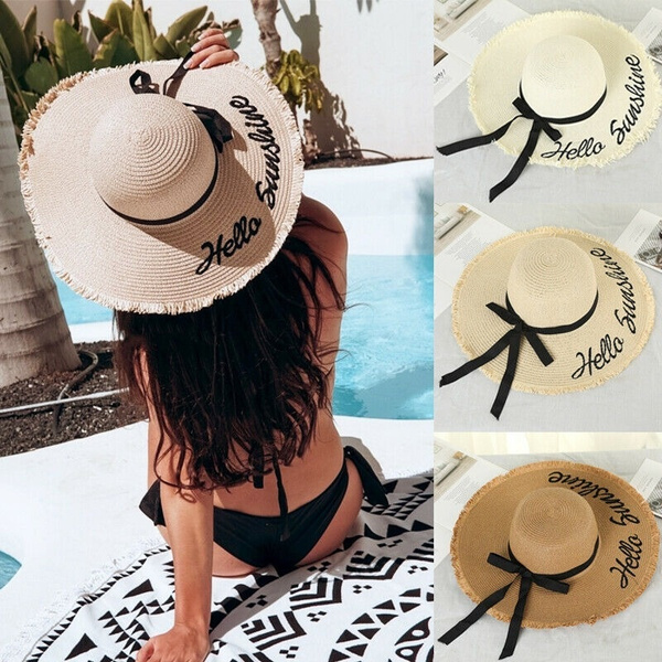 Embroidery Summer Straw Hat Women Wide Brim Sun Protection Beach