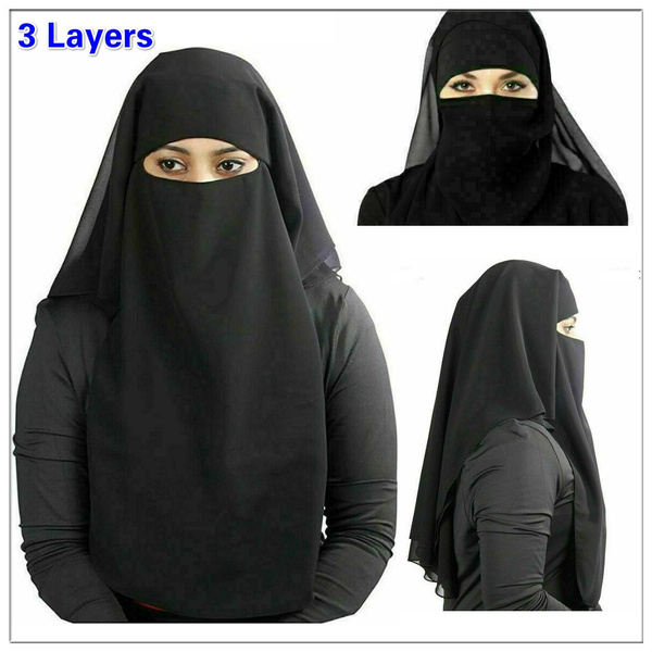 Muslim Dubai Bandana Scarf Islamic 3 Layers Niqab Burqa Hijab