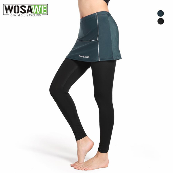 WOSAWE Women Cycling Tights 3D Padded Compression Leggings 2 in 1 Skirt  Pants Trousers Ladies
