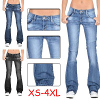 Women's Fashion Slim Gradient Jeans Casual Fringed Flared Pants Straight  Button Low-Rise Jeans Size XS-4XL