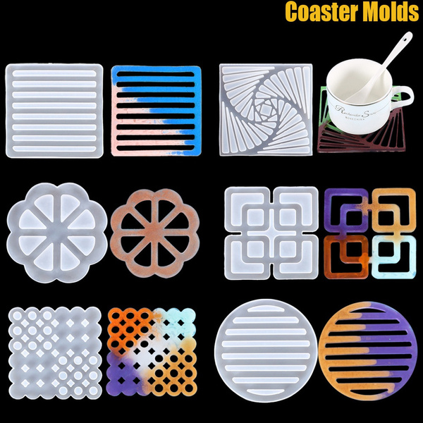 Round Square Hollowed-out Resin Coaster Molds Coaster Epoxy Molds, Glossy  Silicone Resin Molds for Making Coaster,Cups Mats,Home Decoration