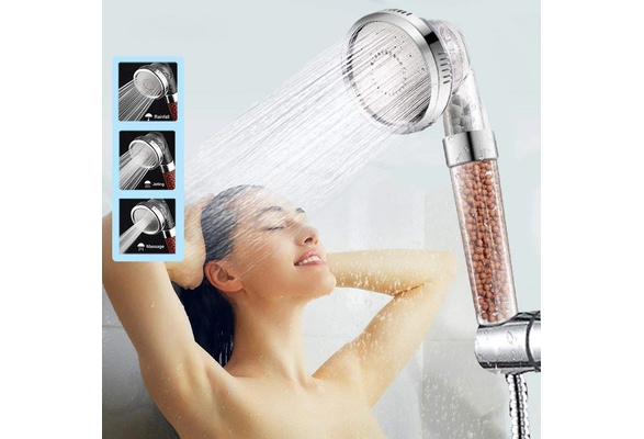 30% Water Saving Silver Spa Shower Head /3 Modes Rainfall Jetting Massage 