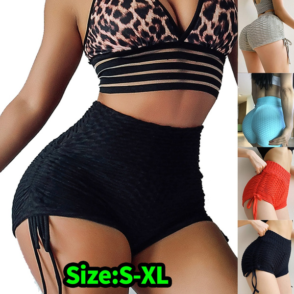 Women Sports Shorts Yoga Pant Drawstring High Waist Push Up