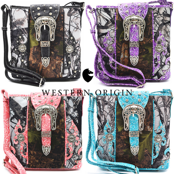 Camouflage Cross Studs Western Style Concealed Carry Purse Women