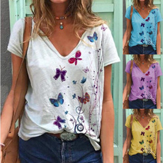 butterfly, Summer, Cotton T Shirt, Plus Size