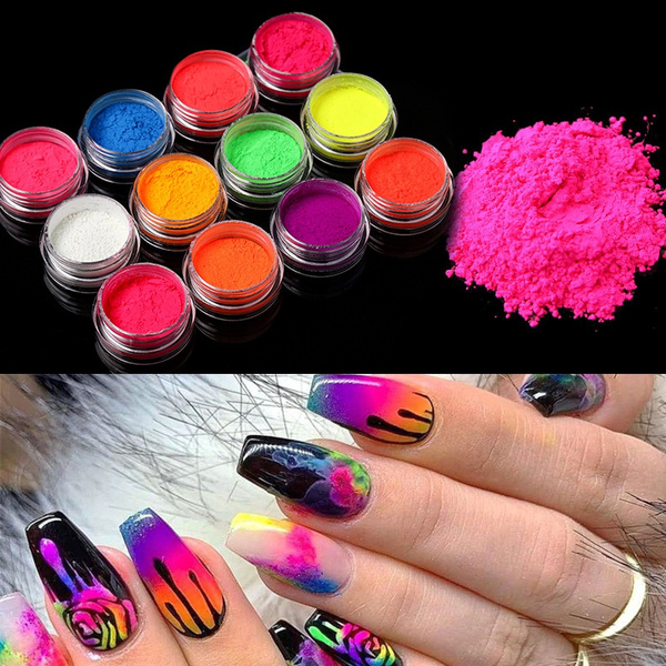 Neon Colors Phosphorescent FLUORESCENT Powder Glow In Dark Nail Art  Acryllic Nails, Wish