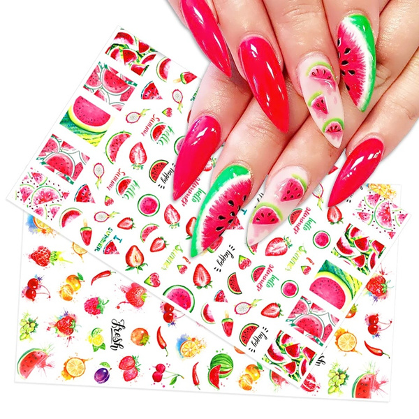 Summer Fruits Nail Art Stickers Watermelon Strawberry Palm Leaf Adhesive  Nail Sliders Transfer Foils Manicure | Wish