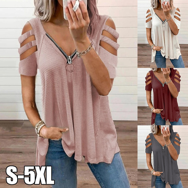  Fall Tops for Women Trendy Solid Color Zipper