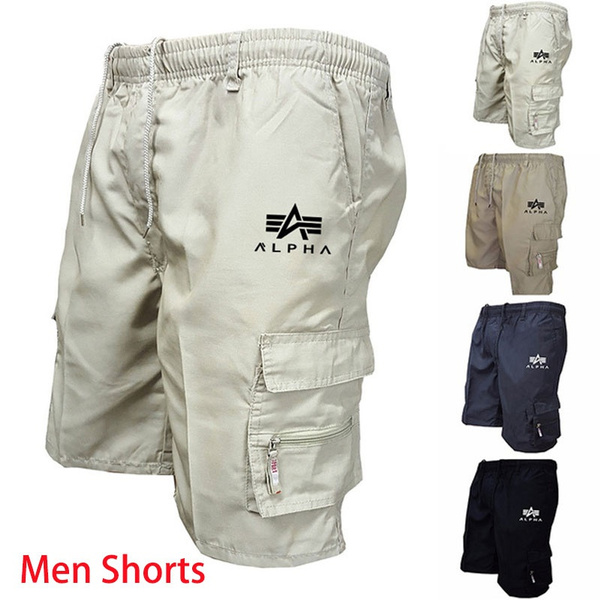 Ugood-Summer Mens Summer Outdoors Casual Loose Multiple-Pockets Cotton Overalls Beach Shorts 