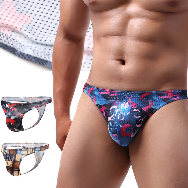 Mens Underwear Thongs Print Mesh Breathable Low Rise G-Strings 8 Colors Optional | Wish