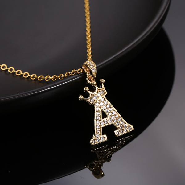 Crown initials pendant necklace men's 