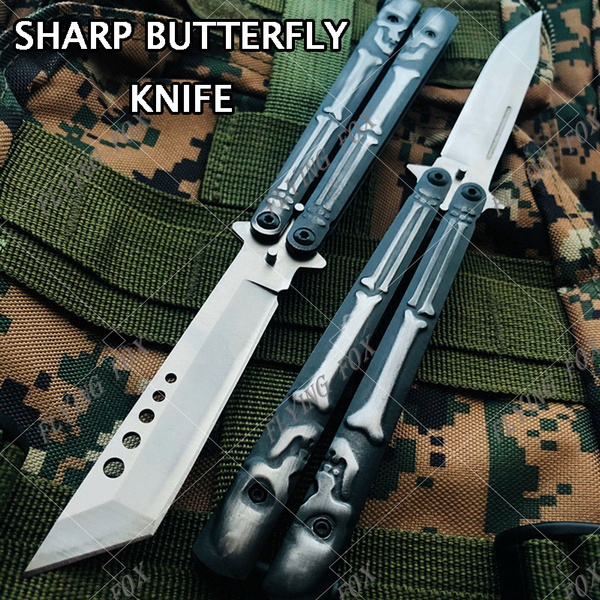 Top Quality Stainless Steel Tactical Practice Knife 3D Skull Handle