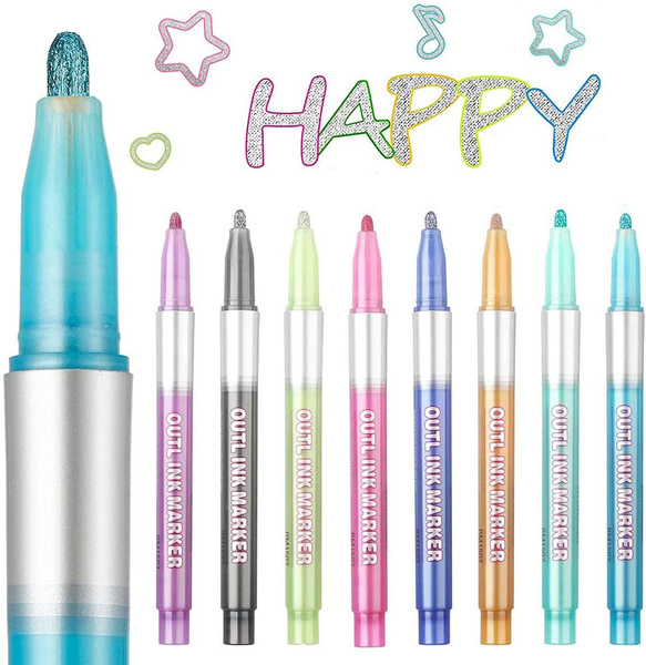 8/12/24 Colors Outline Markers Self Double Line Self Outline Metallic Pens  for Scrapbook Making Easter Eggs Art Crafts - AliExpress