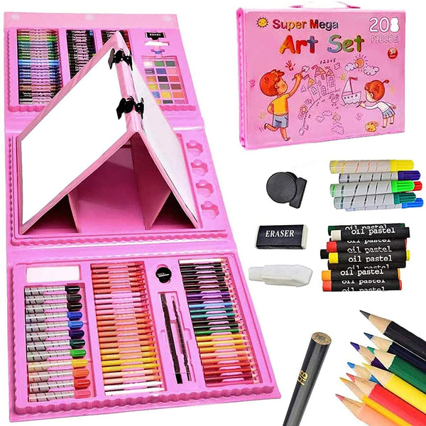 208 Pcs Art Set for Girls,Kids,Double Sided Trifold Easel Drawing Art Kits with 