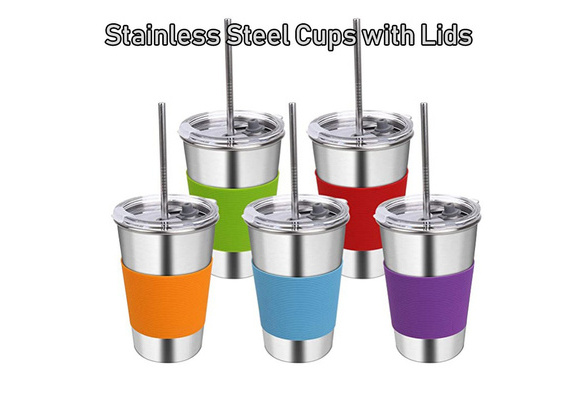 Stainless Steel Cups with Lids, Drinking Glasses 12/16oz Spill