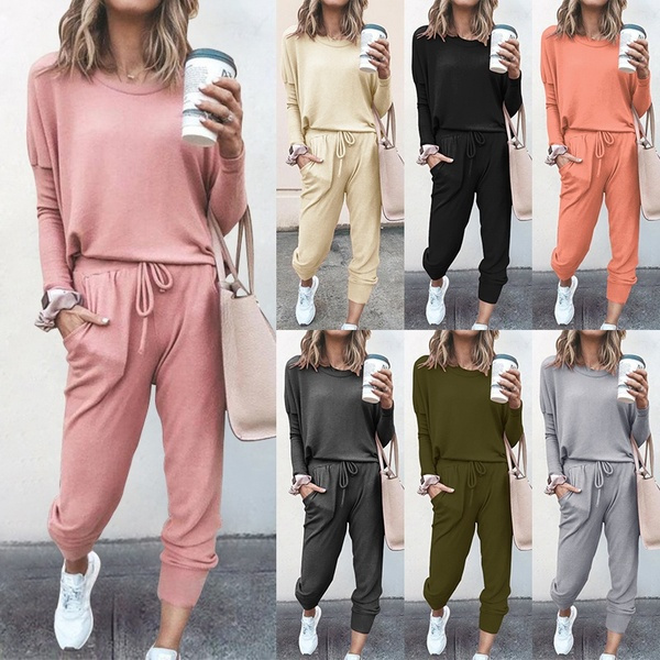 Women's Fashion Sports Wear Long Sleeve Tops and Pants Suits Comfortable  Outfit