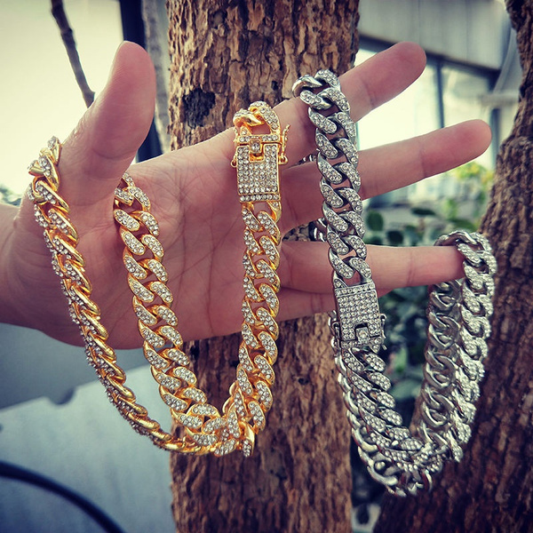 Gold Cuban Link Chain Necklace Iced Out Hip Hop Men Women Ginger Lyne –  Ginger Lyne Collection