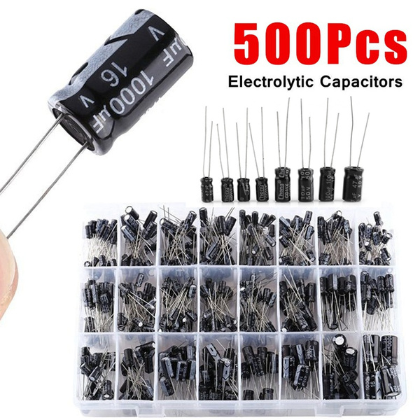 Suitable for DIY Circuit Electrolytic Capacitors 0.1uF 1000uF 500pcs 24 Values Aluminum Electrolytic Capacitor Assorted Kit 10V~50V with Plastic Storage Box 