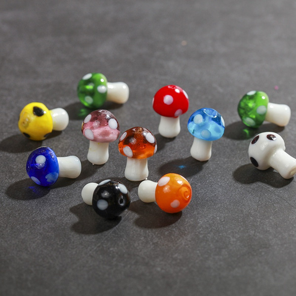 20pcs Mini Mushroom Beads Multicolor Glass Mushroom Loose Beads Handmade  DIY Glass Lighting Mushroom Necklace Earrings Jewelry Accessories