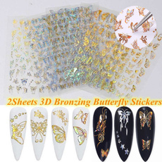 butterfly, golden, nail stickers, Holographic