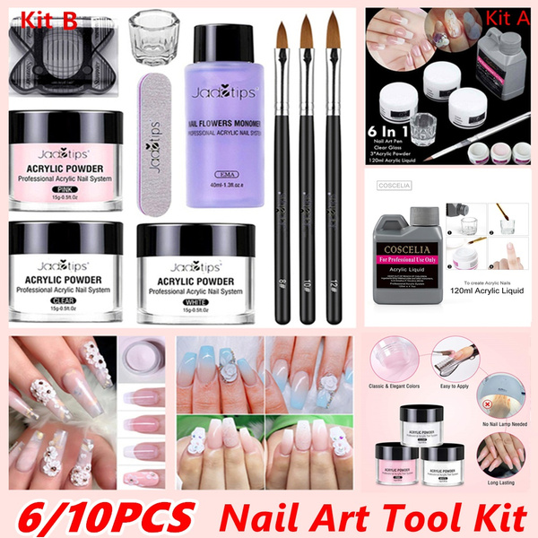 6/10 PCS Upgraded Extention Nail Kits Acrylic Nail Kit Crystal