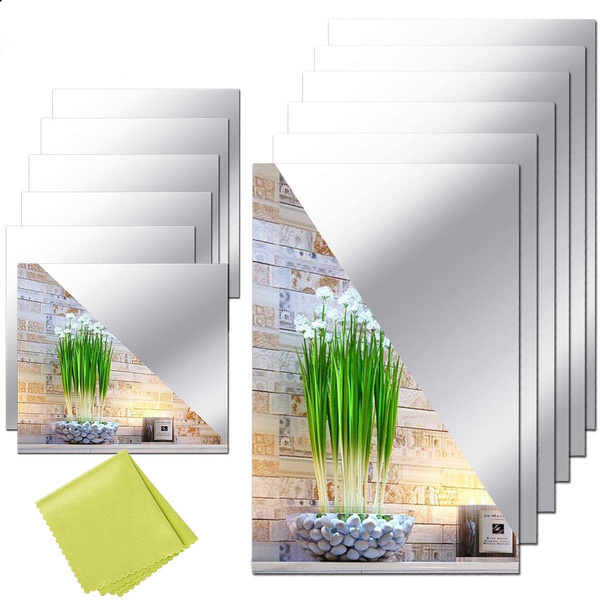 12 Pieces Self Adhesive Acrylic Mirror Sheets, Flexible Non Glass Mirror  Tiles Mirror Stickers for Home Wall Decor, 6 x 6 and 6 x 9