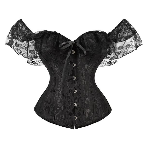 Womens Sexy Off Shoulder Lace Corset Top Goth Black White Bustier Corsets  with Lace Wedding Clothing Korset Corset Top S-2XL