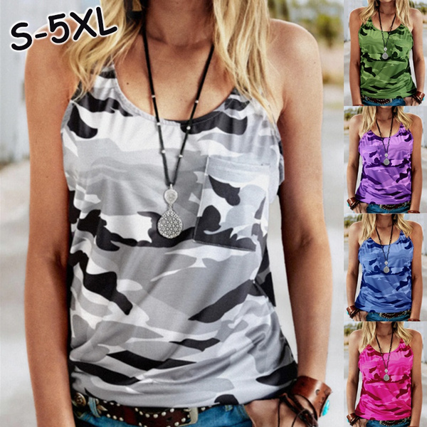 Summer New Women's Fashion Tops Sleeveless Casual Camouflage Vest Cotton  Plus Size Shirts Tnak Tops