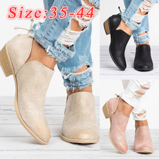 ankle boots, cute, Slip-On, thickheel