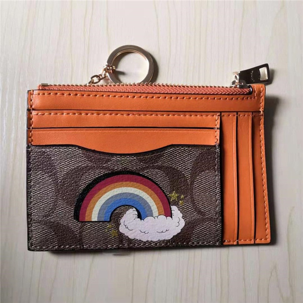 xl mini skinny id case in signature canvas with rainbow