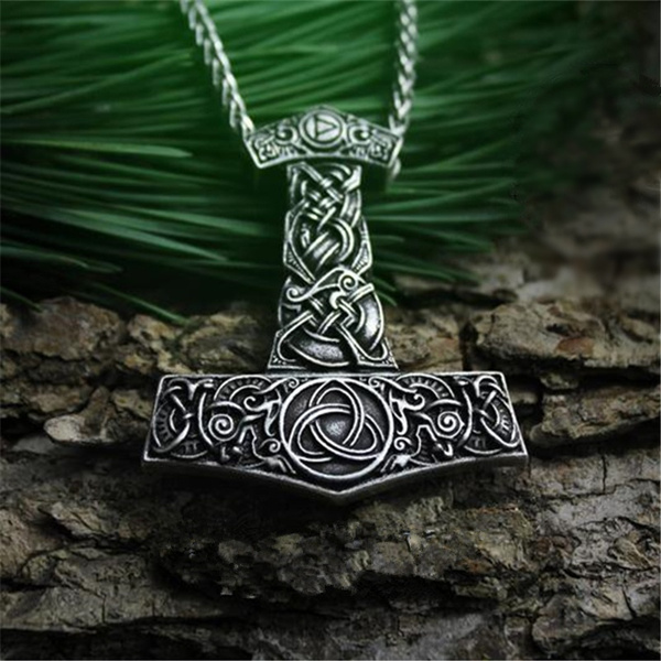 Wolf Necklace - Viking Thor's Hammer Geri and Freki