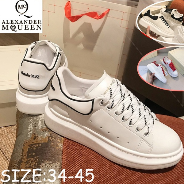 New McQueen White Leather Trifle Low Top Soft Sole Platform Sneakers
