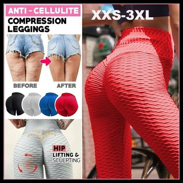 Women High Waist Honeycomb Anti Cellulite Compression Leggings  Sport Yoga Pants 