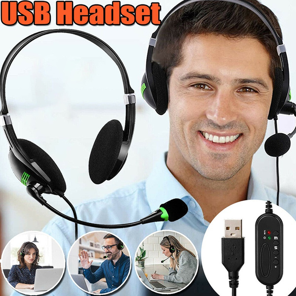 1PC USB Computer Headset Headphone Stereo with Microphone for Windows Laptop PC Wish