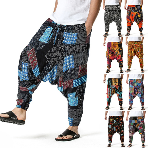 Harem Pants Mens Hippy Hippe Trousers Cotton Bohemian Vintage Yoga