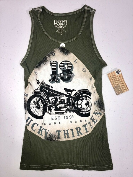 Unisex Lucky 13 Brand Tank Top Wife Beater Style Green Motorcycle Tattoo  SMALL | Wish